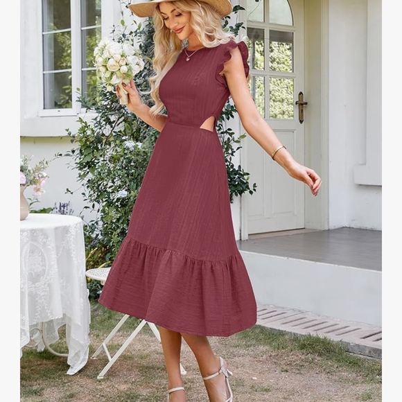 Red Ruffled Smocked Midi Sundress - Picture 7 of 7